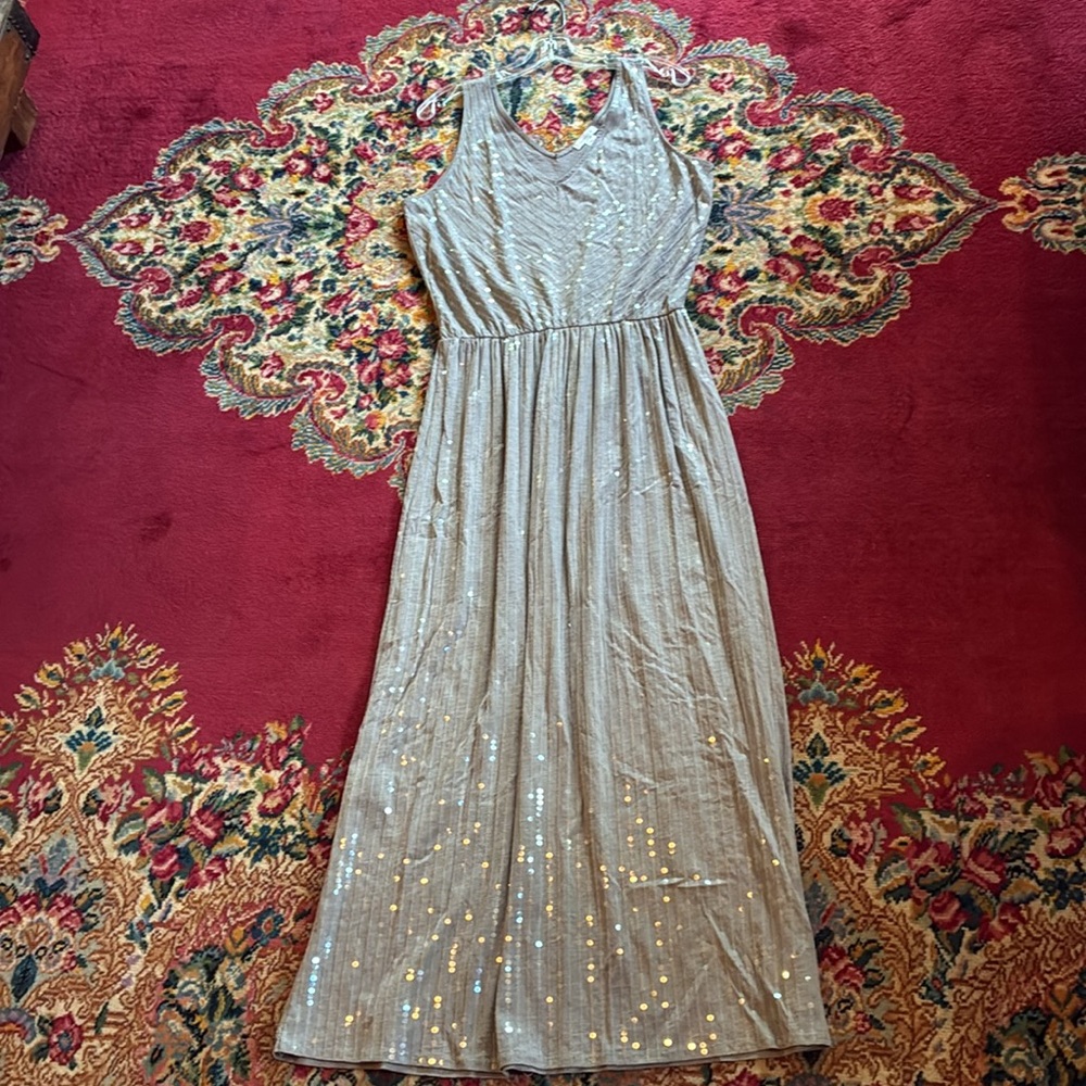 Garnet Hill Silver Sequin Maxi Dress - Picture 2 of 10